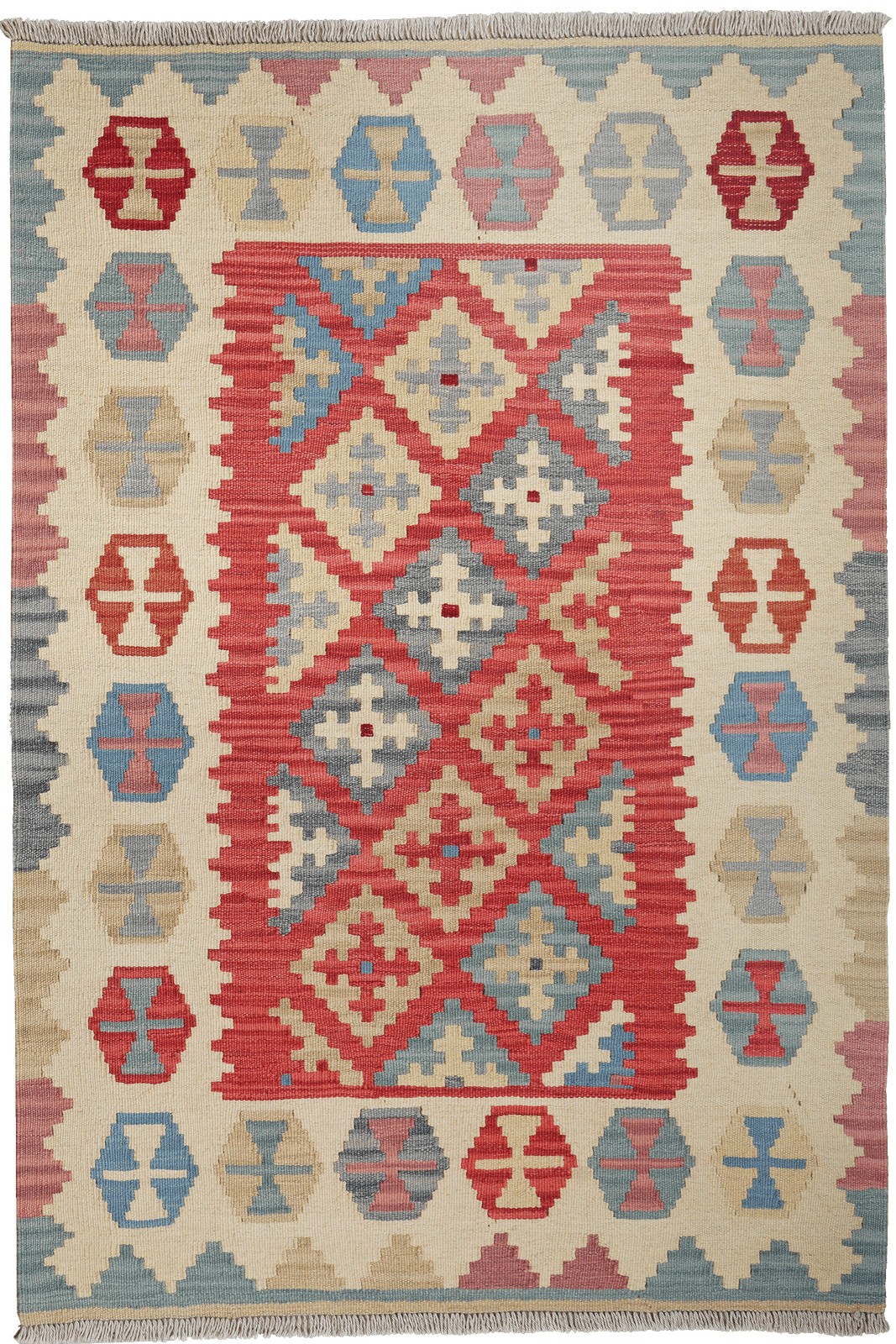 Kelim Gashgai — Handmade, 105x153 cm, Red, 100% Virgin Wool | Main view