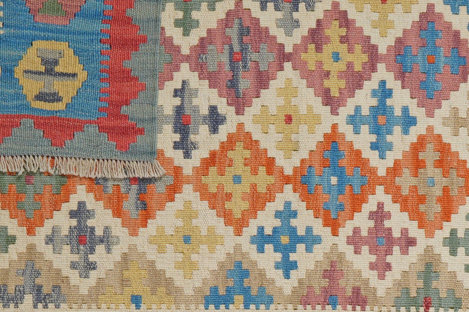 Kelim Gashgai — Handmade, 104x153 cm, Beige, 100% Virgin Wool | View 6