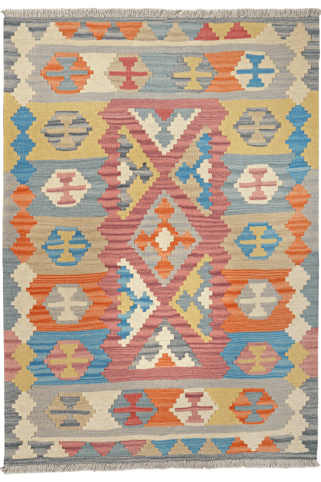 Kelim Gashgai — Handmade, 104x149 cm, Pink, 100% Virgin Wool | Main view