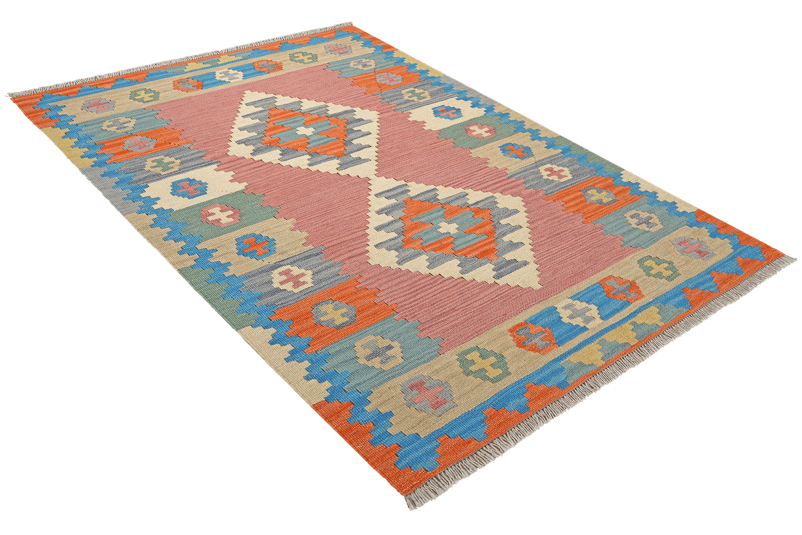 Kelim Gashgai — Handmade, 106x150 cm, Pink, 100% Virgin Wool | View 4