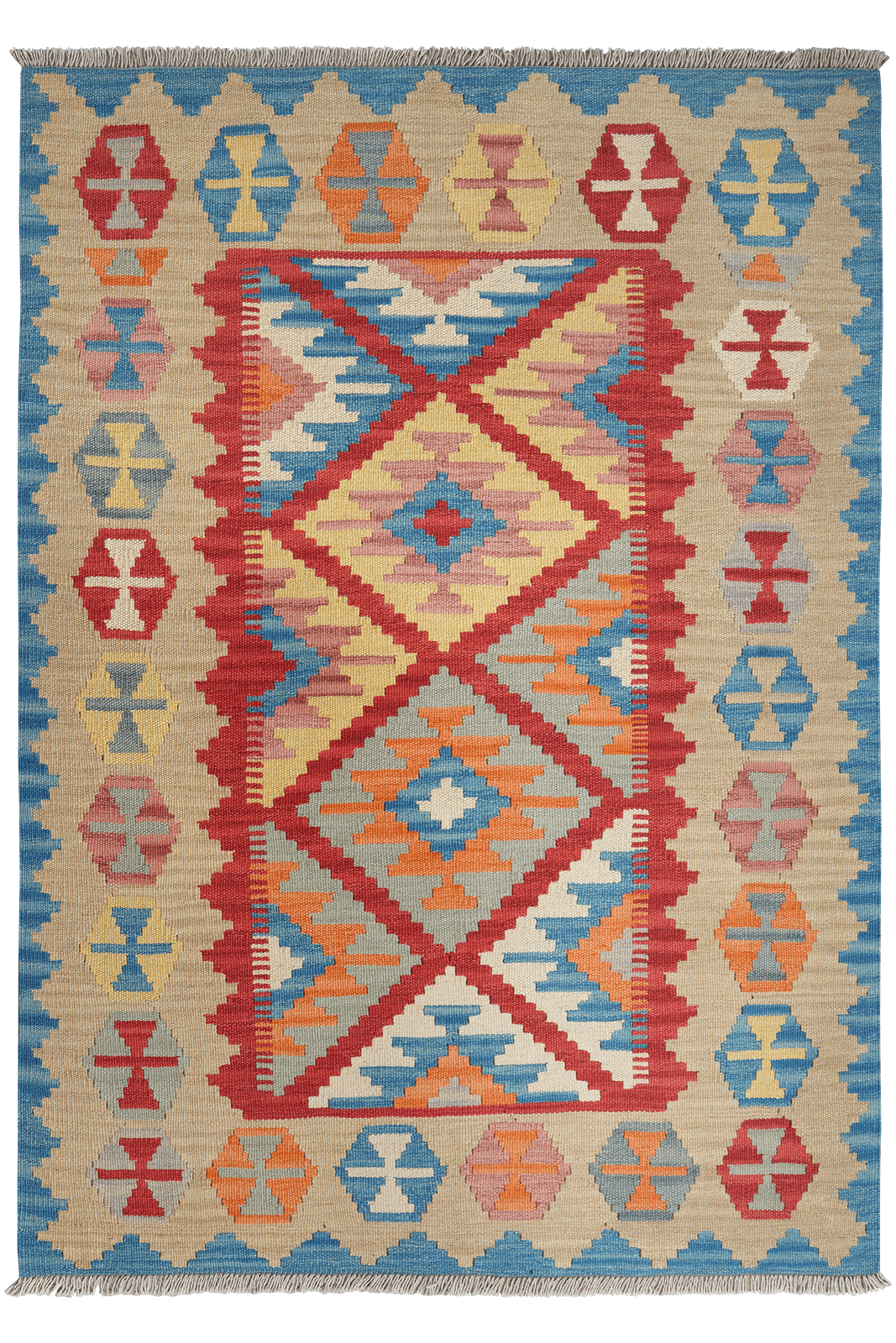 Kelim Gashgai — Handmade, 129x182 cm, Red, 100% Virgin Wool | Main view