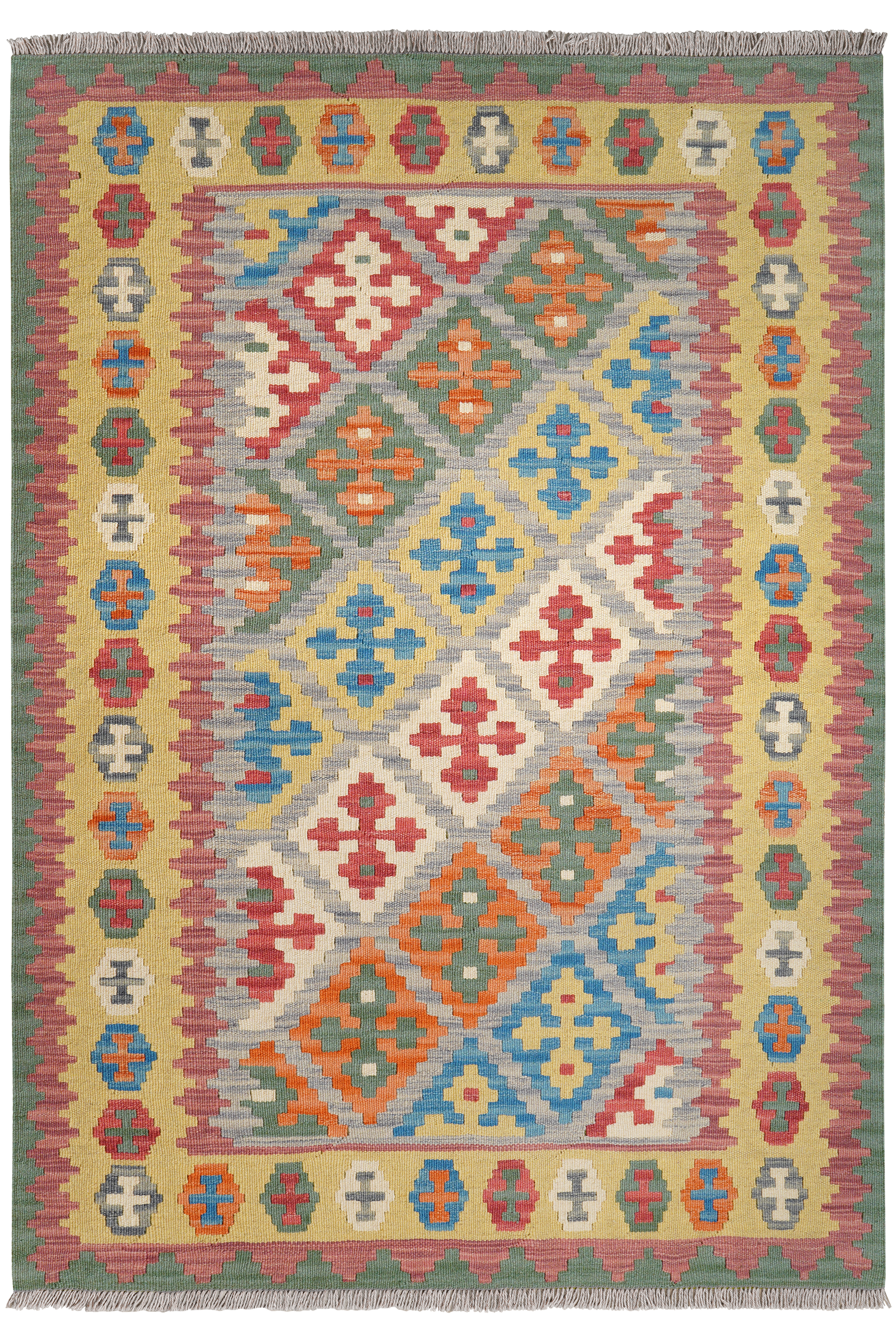 Kelim Gashgai — Handgefertigt, 176x125 cm, Gelb, 100% Virgin Wool | Main view