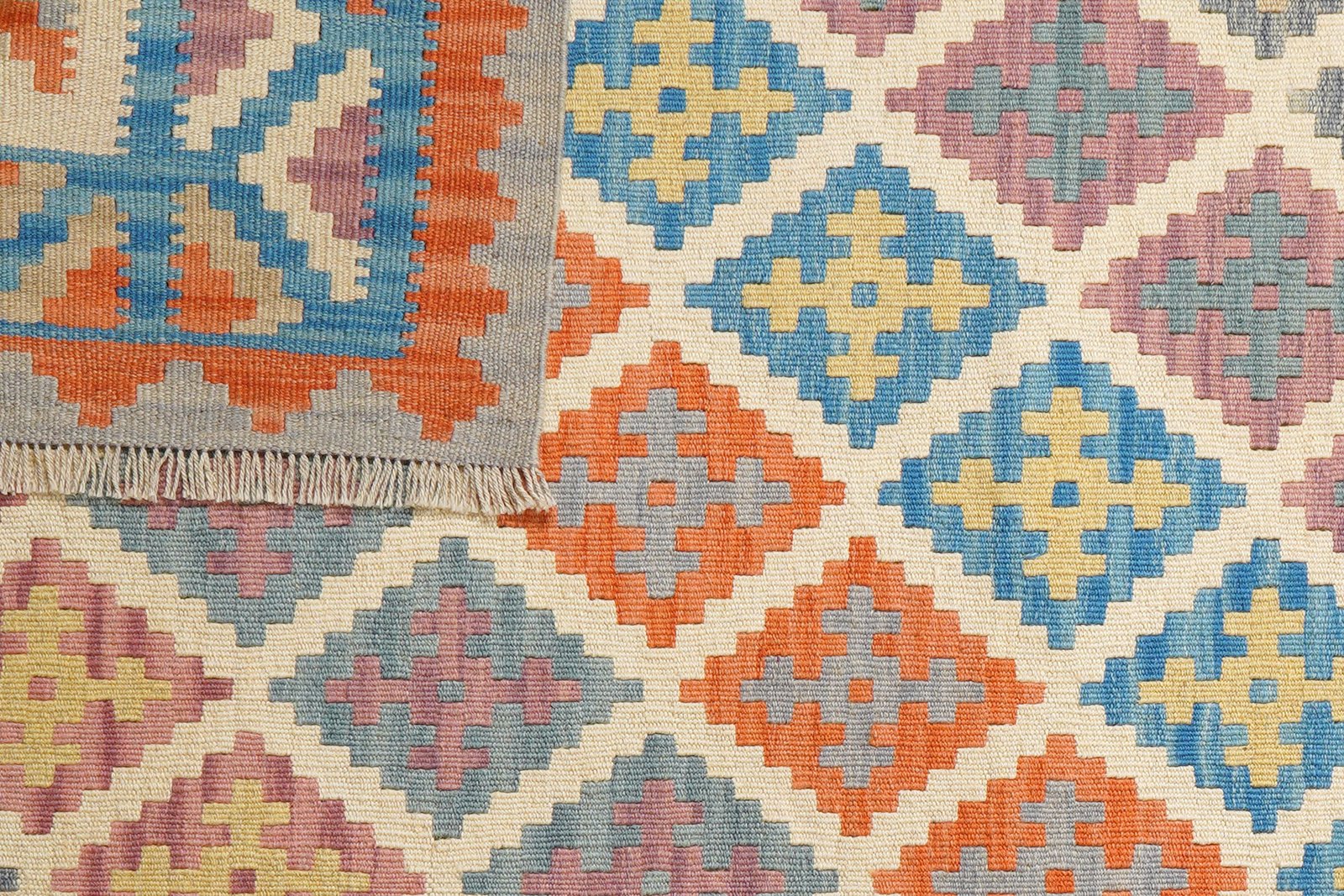 Kelim Gashgai — Handmade, 130x178 cm, Beige, 100% Virgin Wool | View 6