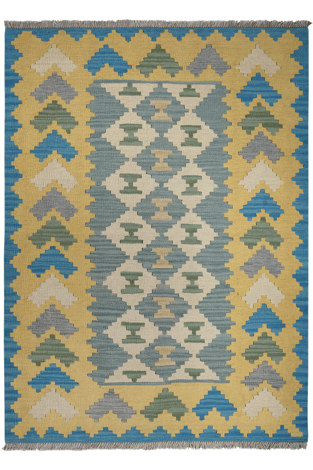 Kelim Gashgai — Handmade, 122x167 cm, Green, 100% Virgin Wool | Main view