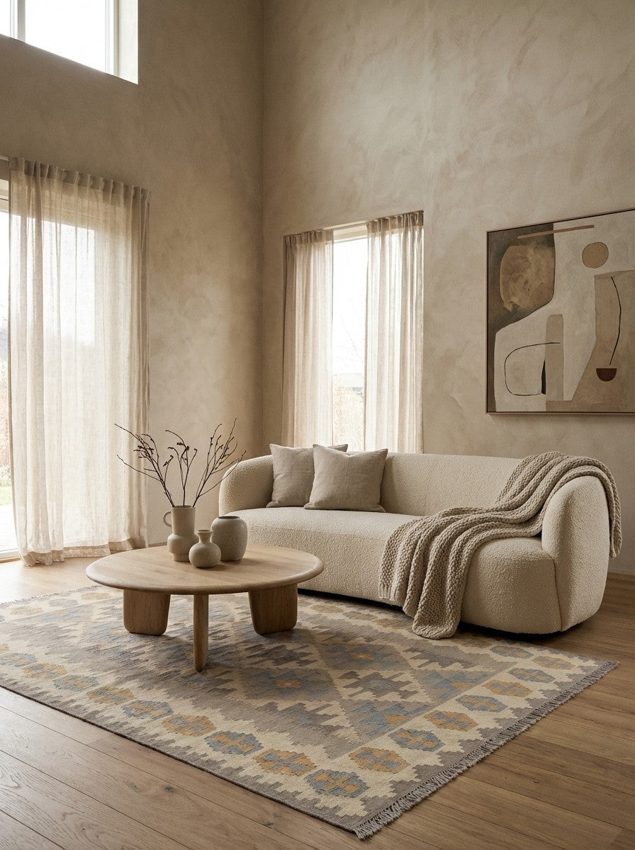 Kelim Gashgai — Handmade, 125x176 cm, Beige, 100% Virgin Wool | Detail view