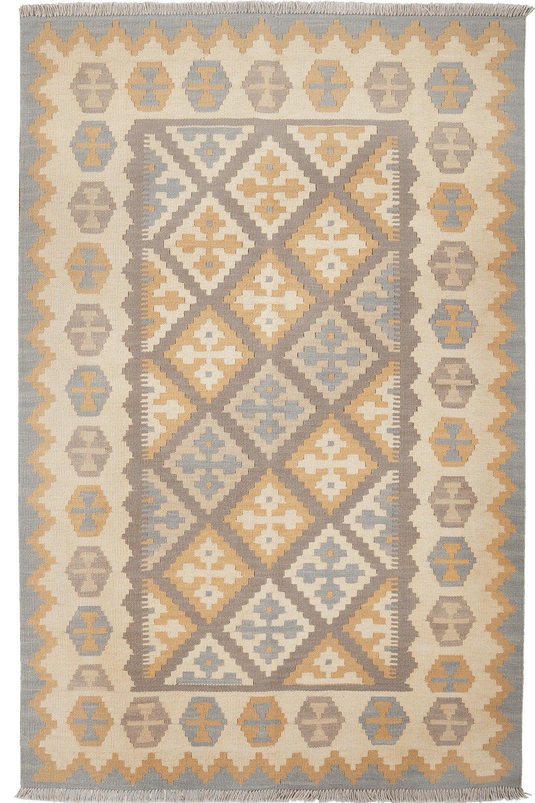 Kelim Gashgai — Handmade, 122x188 cm, Grey, 100% Virgin Wool | Main view