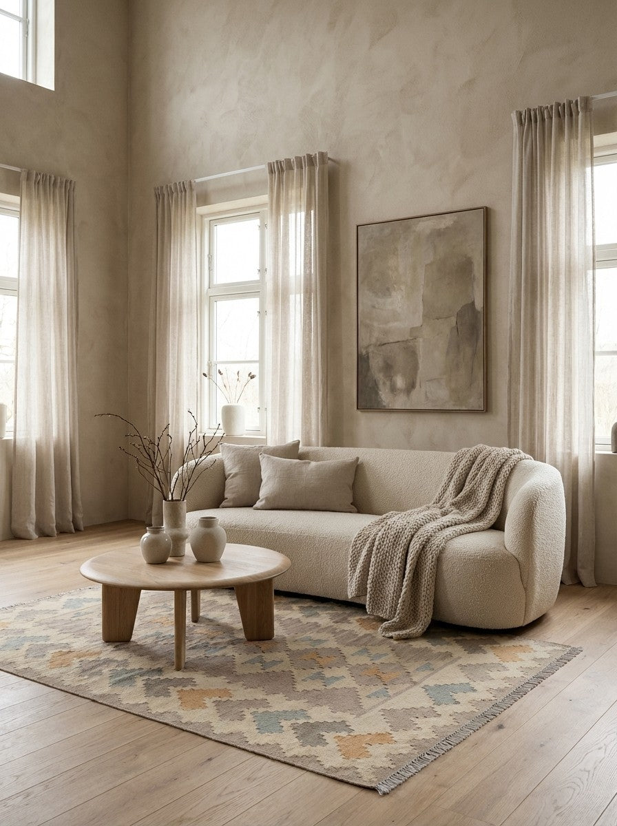 Kelim Gashgai — Handmade, 121x175 cm, Beige, 100% Virgin Wool | Detail view