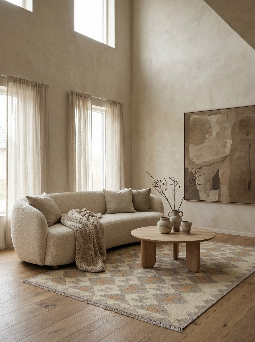 Kelim Gashgai — Handmade, 121x175 cm, Beige, 100% Virgin Wool | Detail view