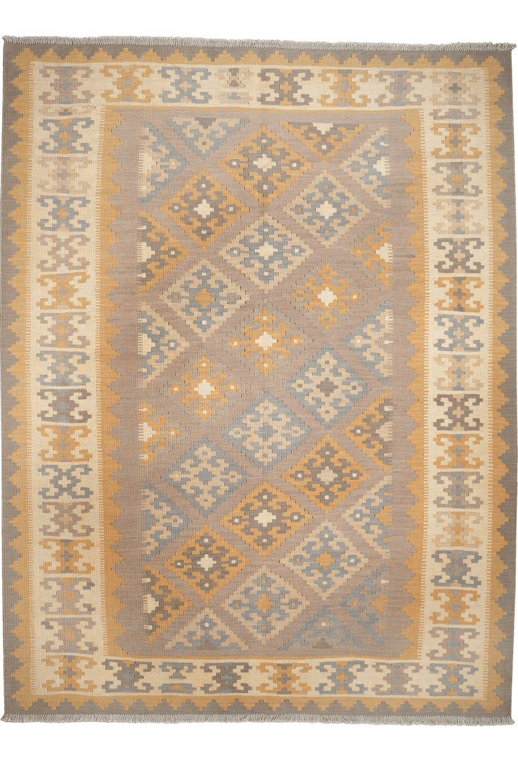 Kelim Gashgai — Handmade, 187x245 cm, Grey, 100% Virgin Wool | Main view