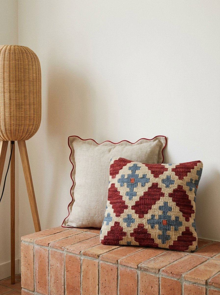 Kelim Kissen — Handgefertigt, 40x40 cm, Bunt, 100% Virgin Wool | Back view