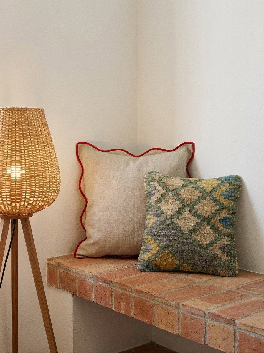 Kelim Kissen — Handgefertigt, 40x40 cm, Bunt, 100% Virgin Wool | Back view