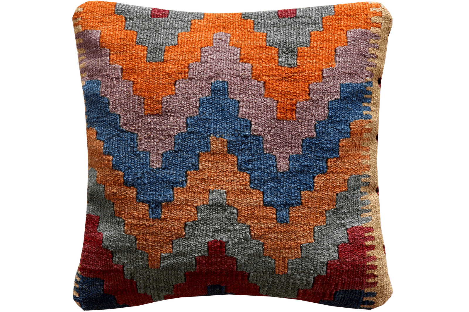 Kelim Kissen — Handmade, 40x40 cm, Multicolor, 100% Virgin Wool | Main view