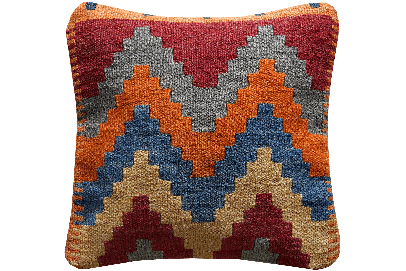 Kelim Kissen — Handmade, 40x40 cm, Multicolor, 100% Virgin Wool | Main view