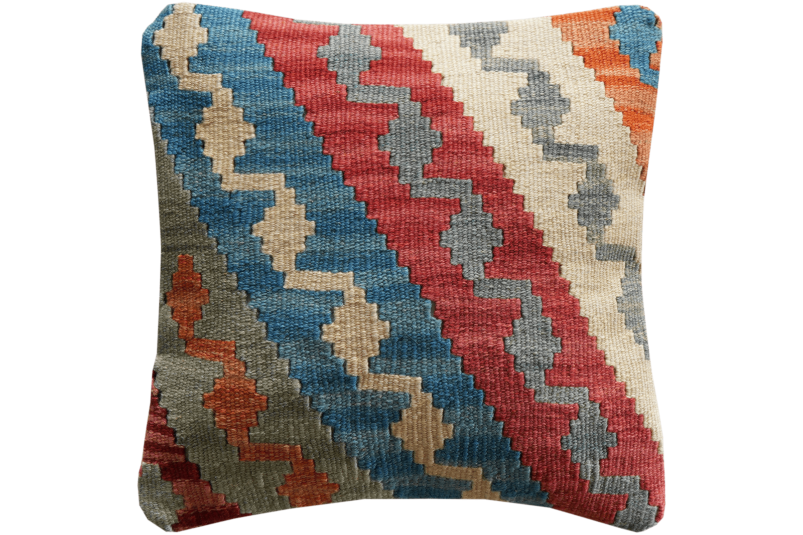 Kelim Kissen — Handmade, 40x40 cm, Multicolor, 100% Virgin Wool | Main view
