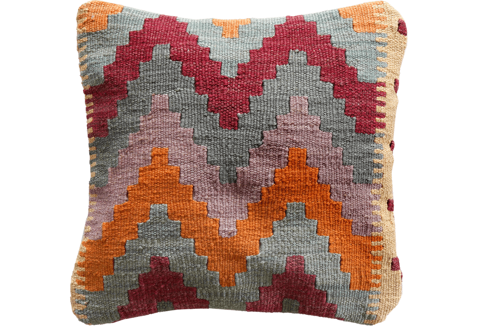 Kelim Kissen — Handmade, 40x40 cm, Multicolor, 100% Virgin Wool | Main view