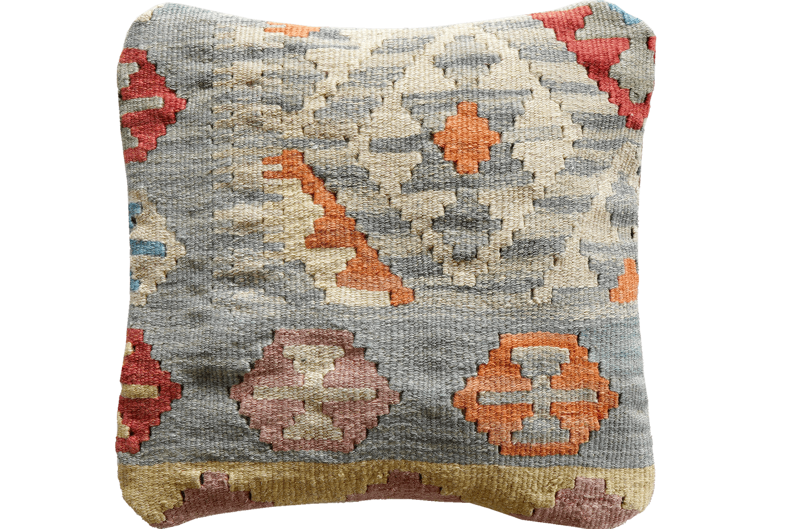 Kelim Kissen — Handmade, 40x40 cm, Multicolor, 100% Virgin Wool | Main view