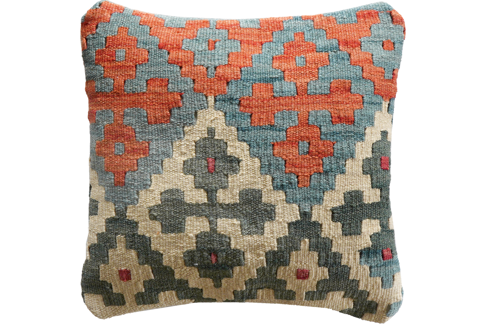 Kelim Kissen — Handgefertigt, 40x40 cm, Bunt, 100% Virgin Wool | Main view