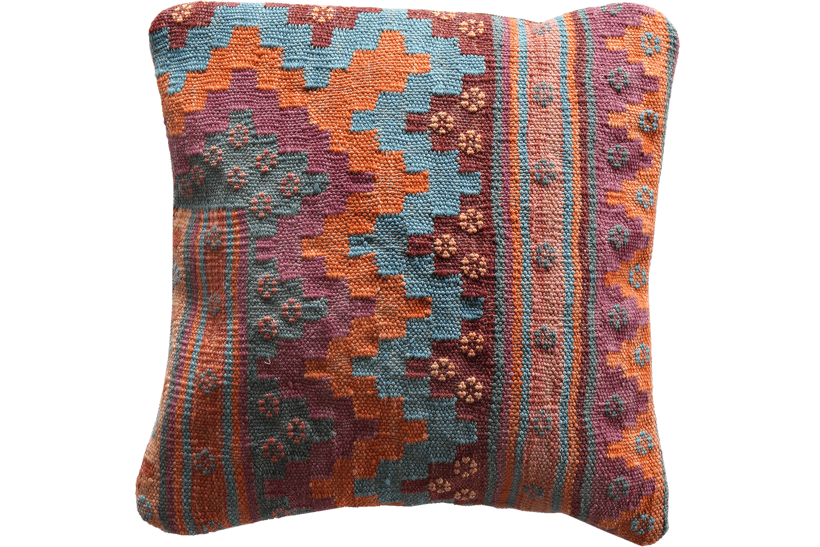 Kelim Kissen — Handmade, 40x40 cm, Multicolor, 100% Virgin Wool | Main view