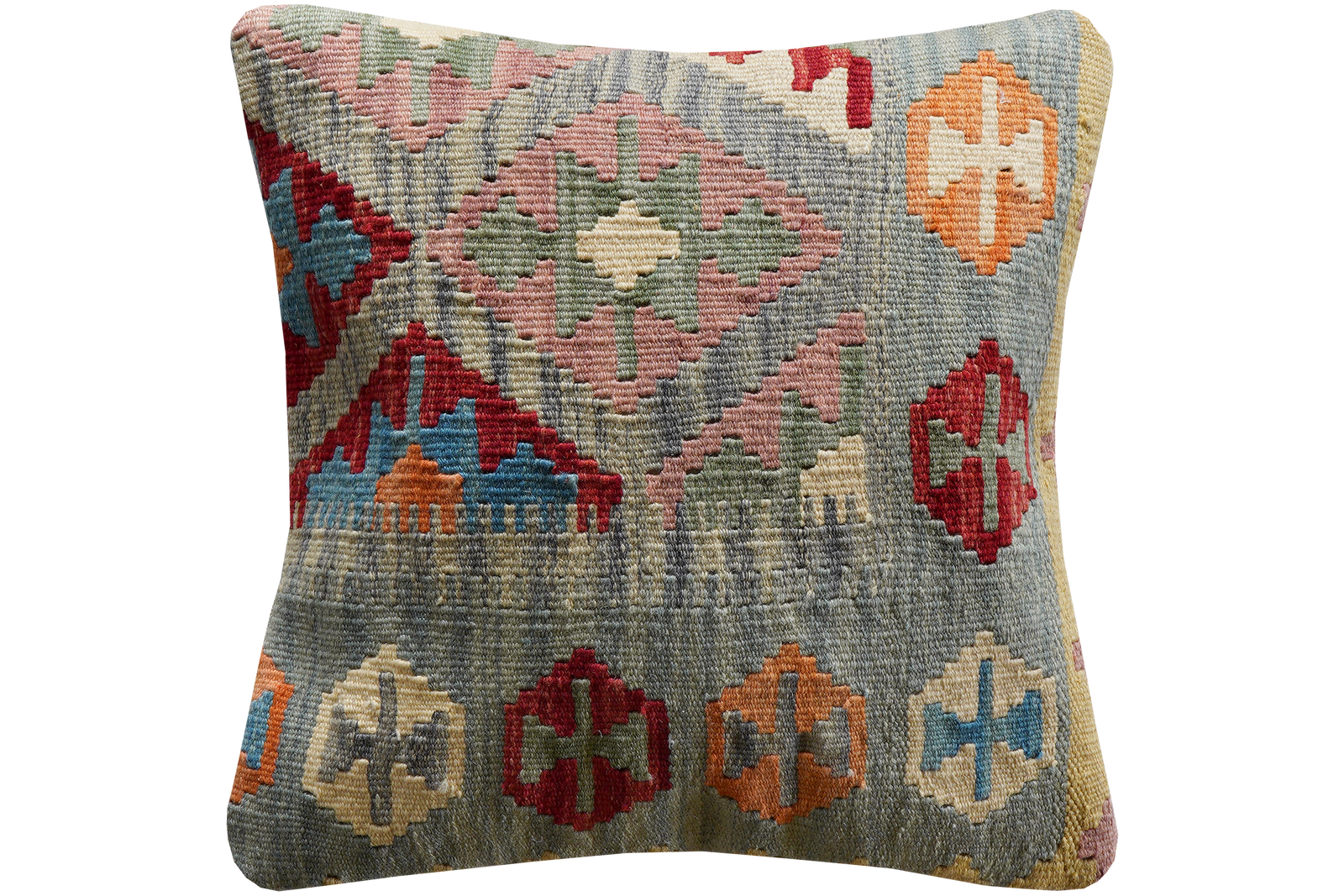 Kelim Kissen — Handgefertigt, 50x50 cm, Bunt, 100% Virgin Wool | Main view