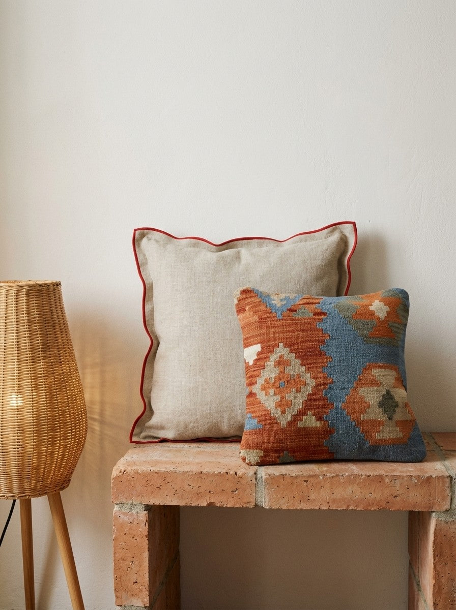Kelim Kissen — Handmade, 50x50 cm, Multicolor, 100% Virgin Wool | Back view