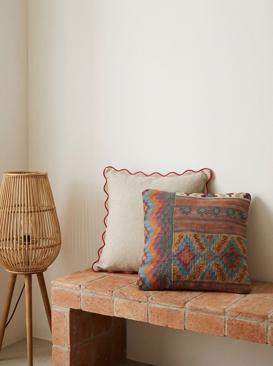 Kelim Kissen — Handmade, 50x50 cm, Multicolor, 100% Virgin Wool | Back view