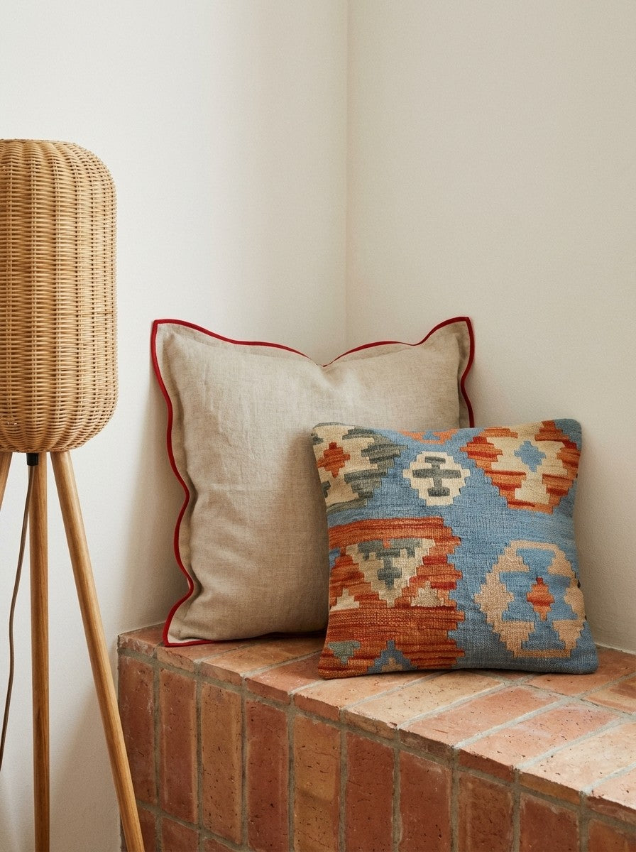 Kelim Kissen — Handmade, 50x50 cm, Multicolor, 100% Virgin Wool | Back view