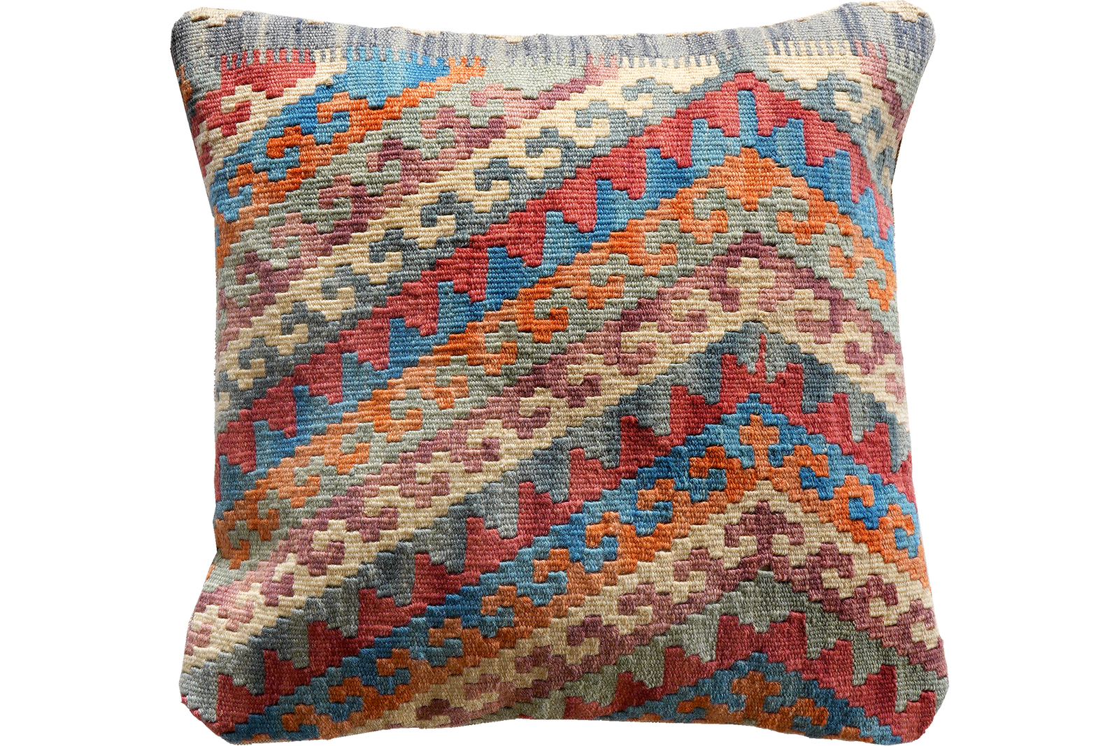 Kelim Kissen — Handgefertigt, 50x50 cm, Bunt, 100% Virgin Wool | Main view