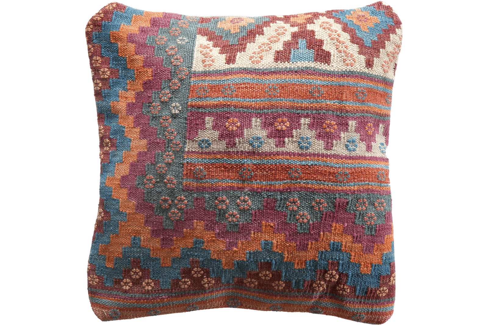 Kelim Kissen — Handmade, 50x50 cm, Multicolor, 100% Virgin Wool | Main view