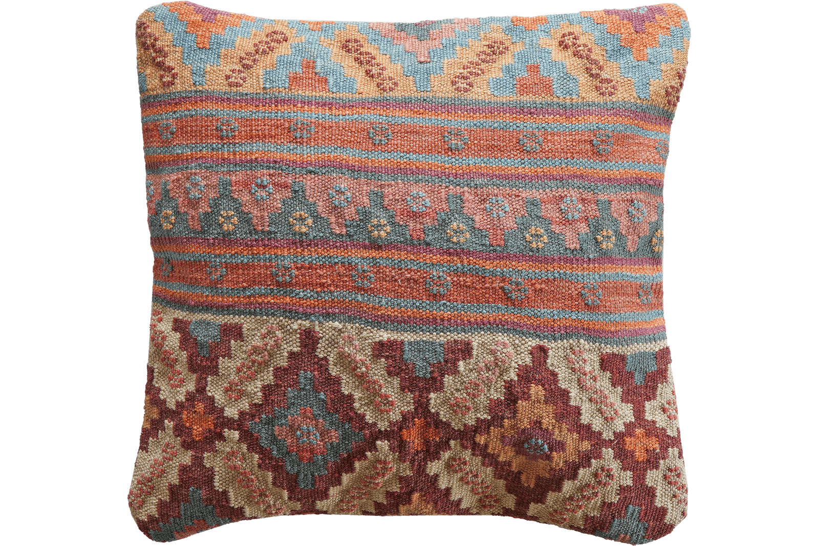 Kelim Kissen — Handmade, 50x50 cm, Multicolor, 100% Virgin Wool | Main view