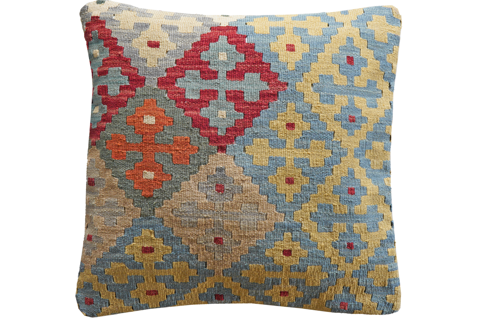 Kelim Kissen — Handgefertigt, 65x65 cm, Bunt, 100% Virgin Wool | Main view