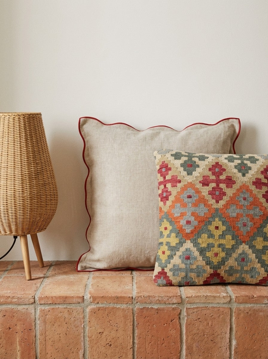 Kelim Kissen — Handmade, 65x65 cm, Multicolor, 100% Virgin Wool | Back view