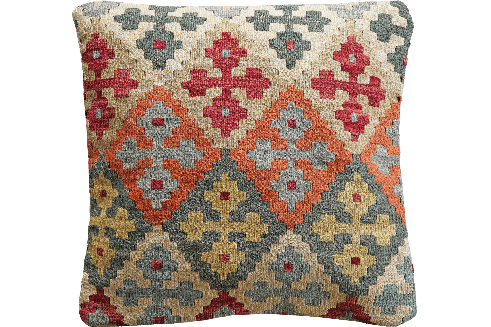 Kelim Kissen — Handmade, 65x65 cm, Multicolor, 100% Virgin Wool | Main view
