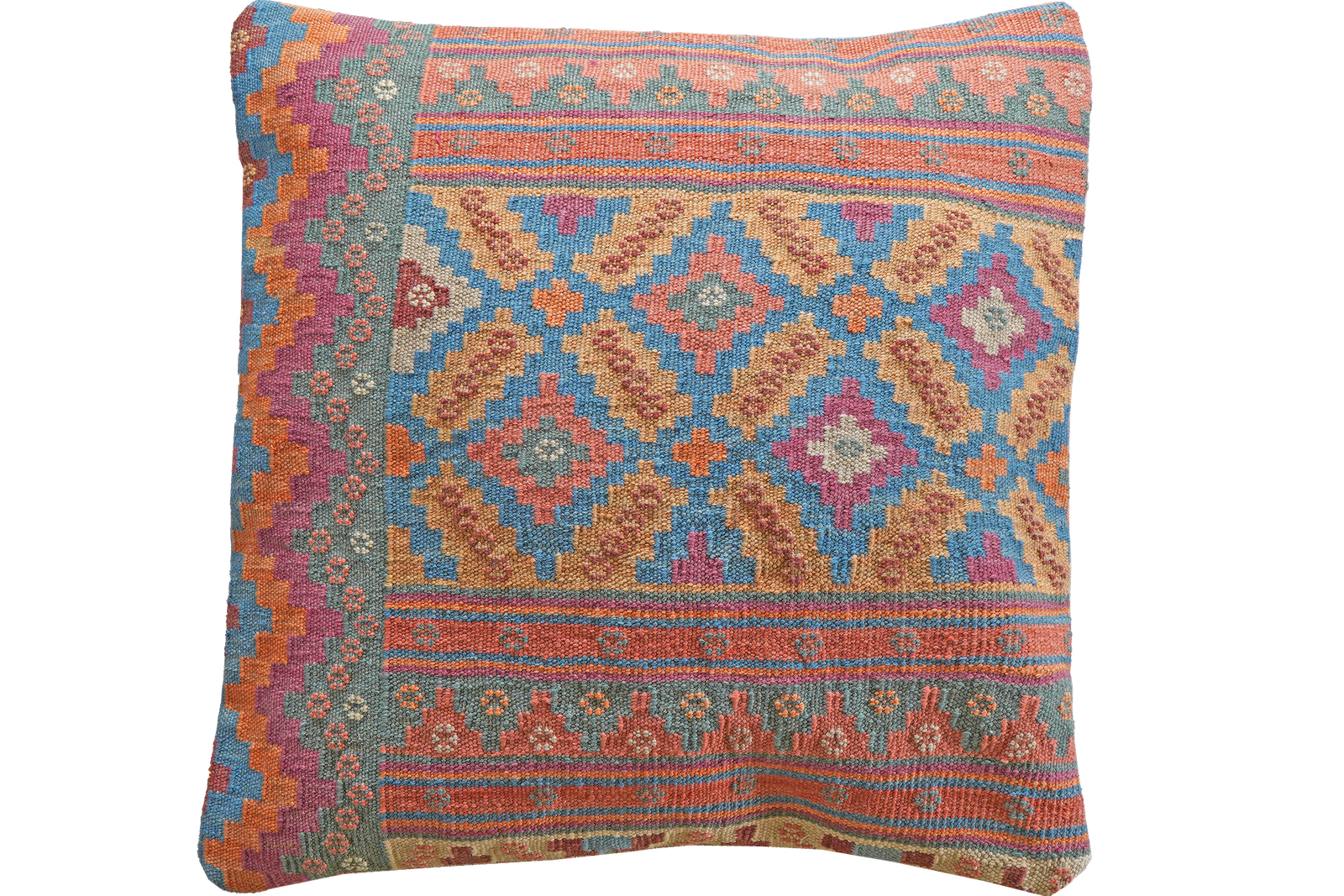 Kelim Kissen — Handmade, 65x65 cm, Multicolor, 100% Virgin Wool | Main view