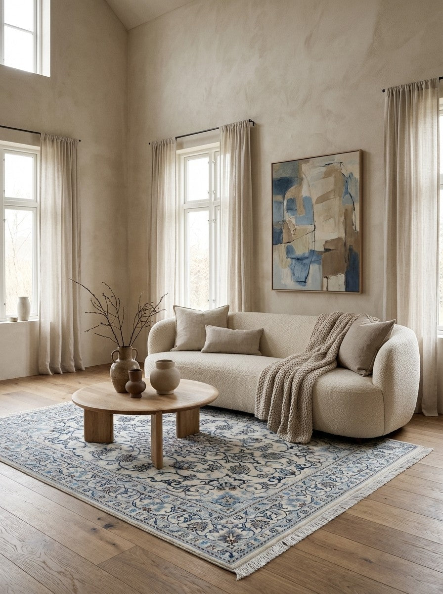 Nain 12La — Hand-knotted, 143x193 cm, Beige, 100% Virgin Wool | Detail view