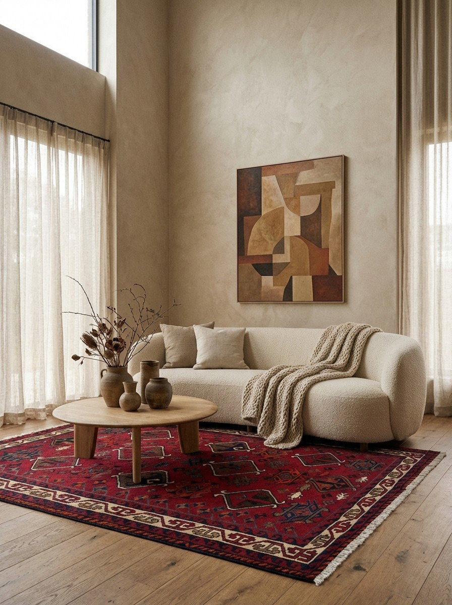 Lori — Handgefertigt, 214x180 cm, Beige, 100% Virgin Wool | Detail view