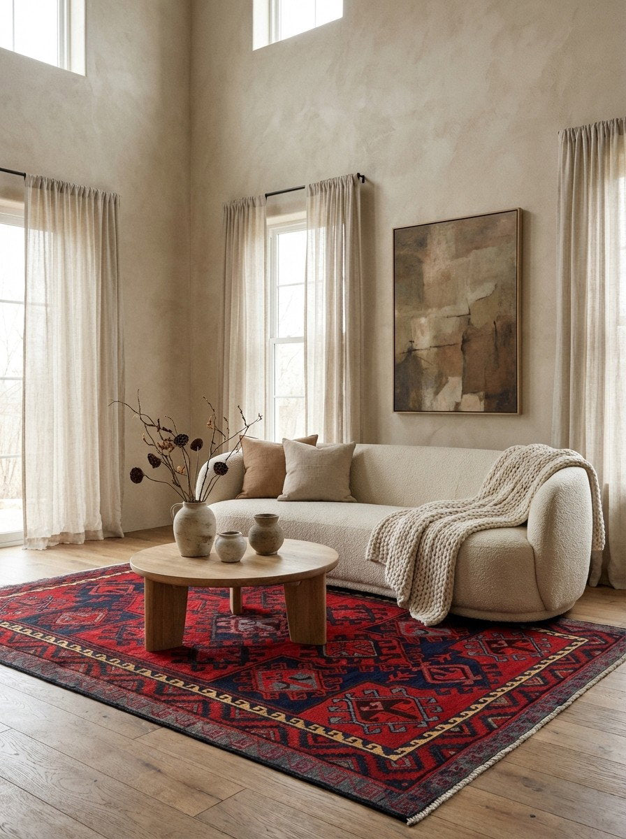 Lori — Handgefertigt, 248x190 cm, Rot, 100% Virgin Wool | Detail view