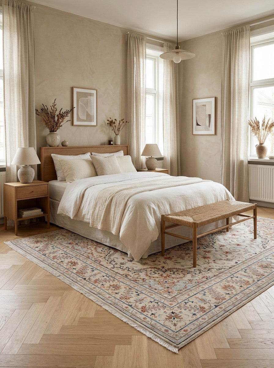 Yazd — Hand-knotted, 248x359 cm, Beige, 100% Virgin Wool | Detail view