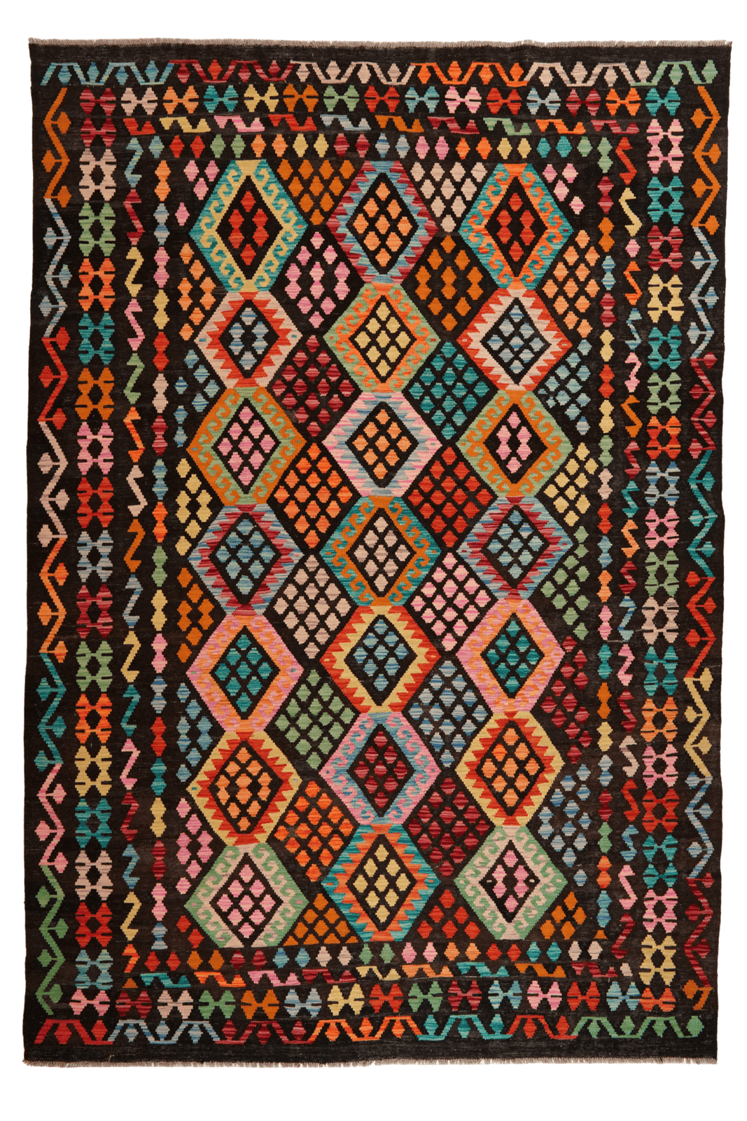 Kelim — Handmade, 206x293 cm, Black, 100% Virgin Wool | Main view