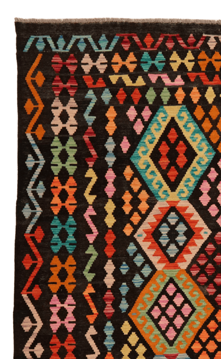 Kelim — Handmade, 206x293 cm, Black, 100% Virgin Wool | View 3