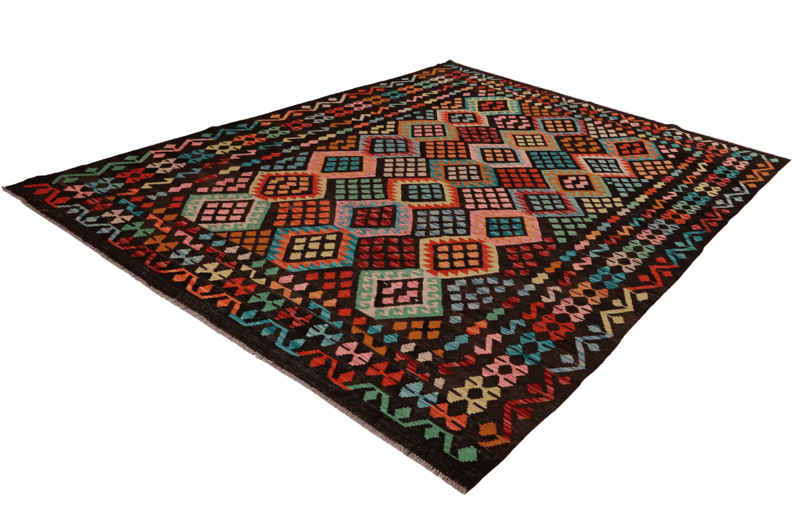 Kelim — Handmade, 206x293 cm, Black, 100% Virgin Wool | View 6