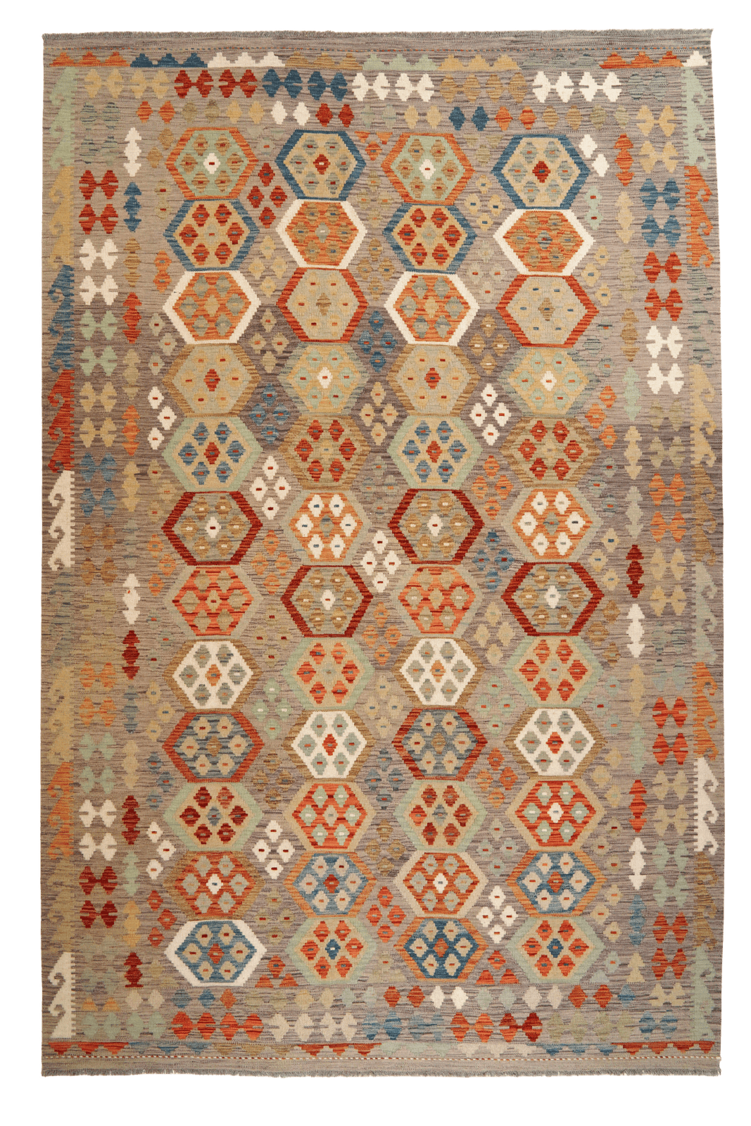 Kelim — Handmade, 207x304 cm, Grey, 100% Virgin Wool | Main view