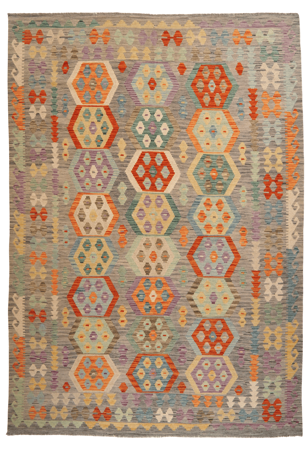 Kelim — Handmade, 206x293 cm, Grey, 100% Virgin Wool | Main view