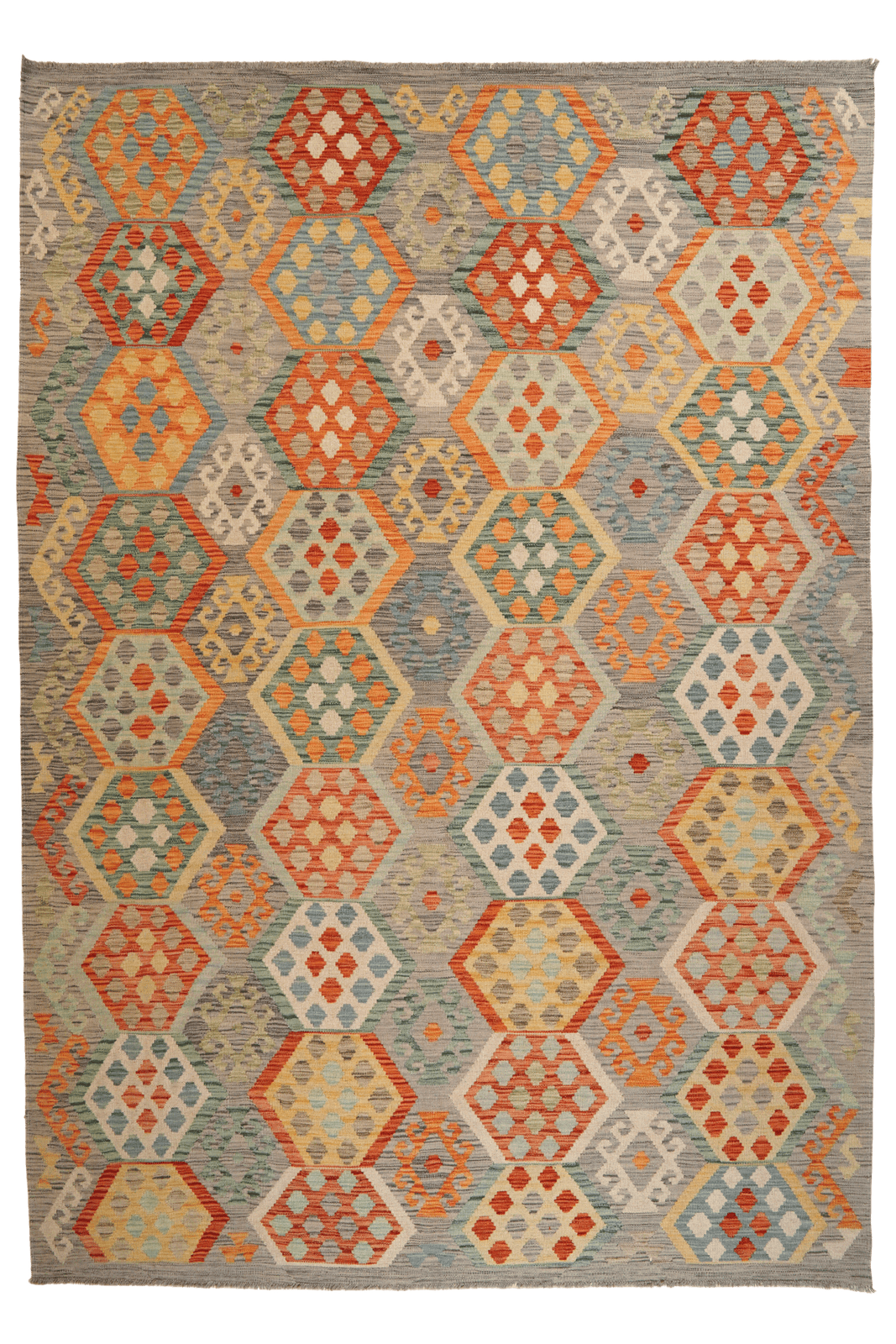 Kelim — Handmade, 208x297 cm, Grey, 100% Virgin Wool | Main view