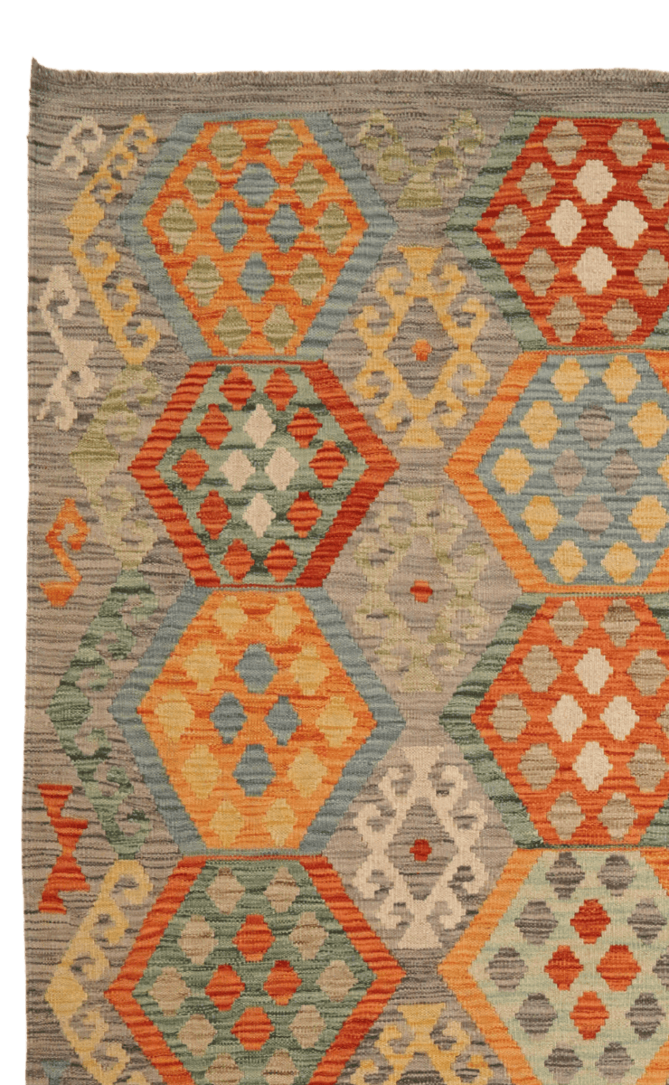 Kelim — Handmade, 208x297 cm, Grey, 100% Virgin Wool | View 3