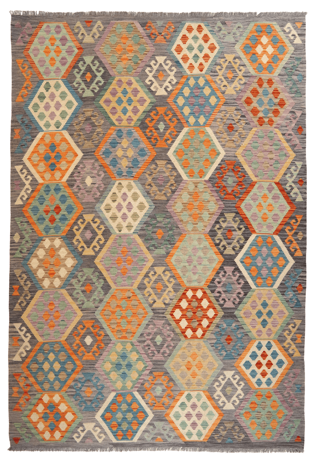 Kelim — Handmade, 204x297 cm, Grey, 100% Virgin Wool | Main view