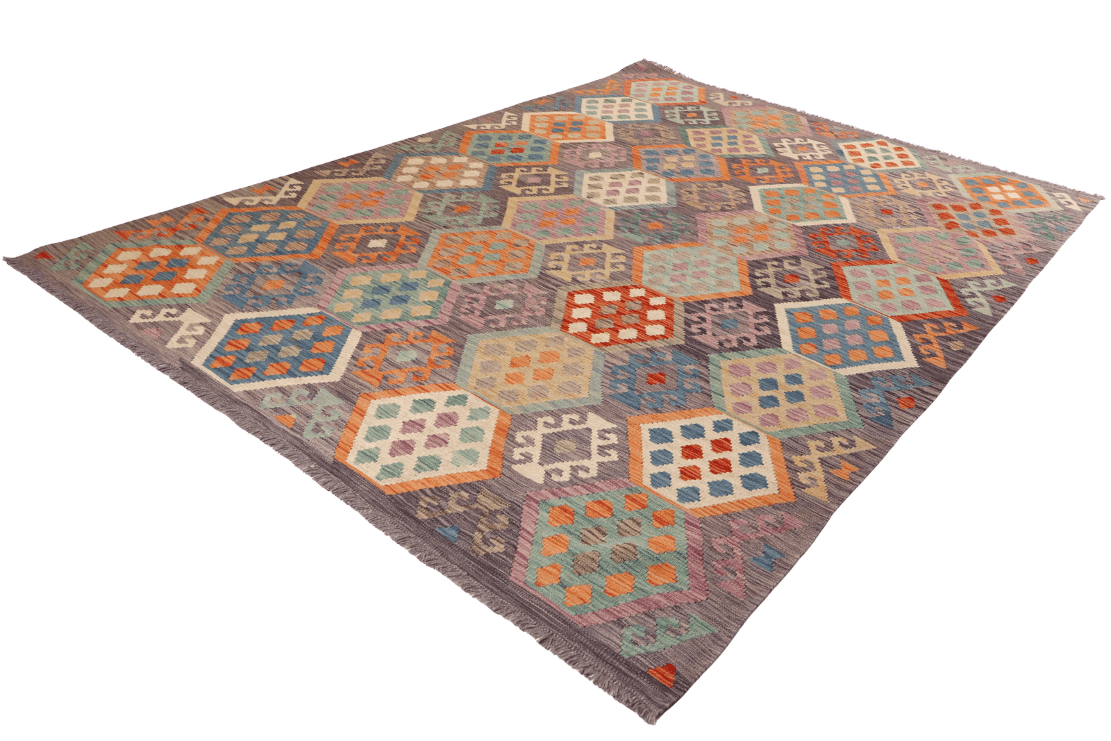 Kelim — Handmade, 204x297 cm, Grey, 100% Virgin Wool | View 6