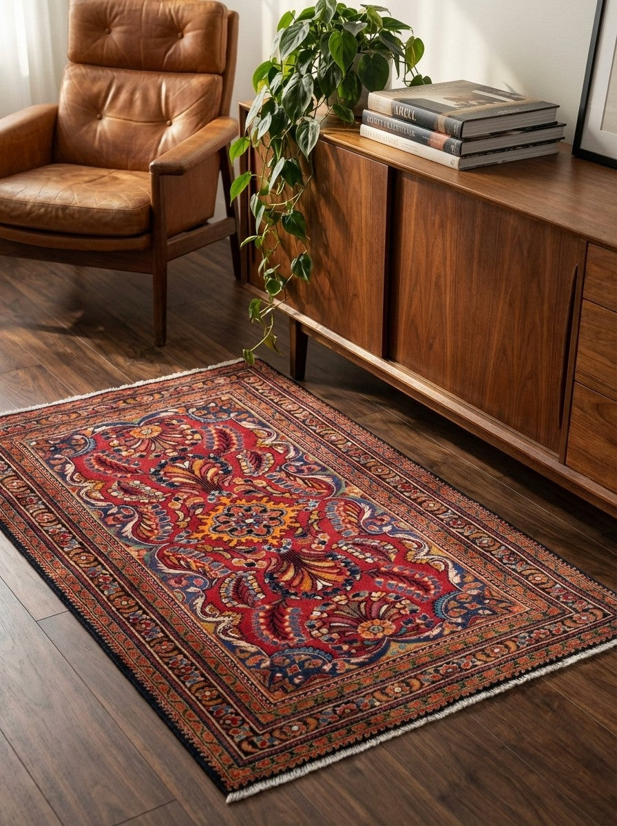 Lilian — Hand-knotted, 109x158 cm, Red, 100% Virgin Wool | Back view