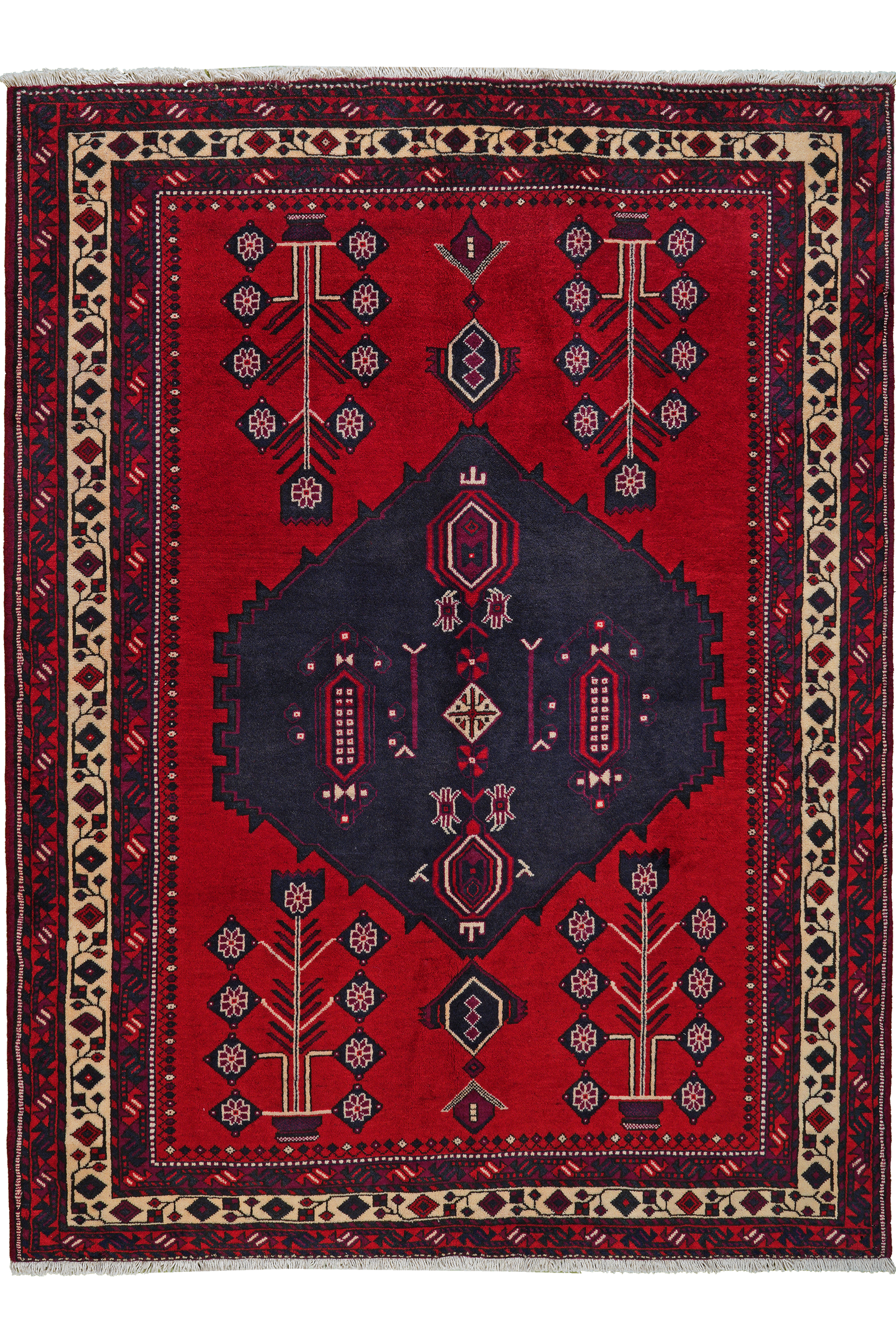 Afshar — Handgefertigt, 212x156 cm, Beige, 100% Virgin Wool | Main view