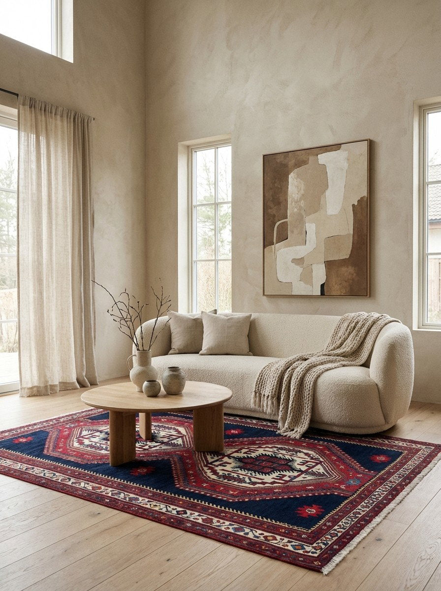 Afshar — Handgefertigt, 229x162 cm, Beige, 100% Virgin Wool | Detail view