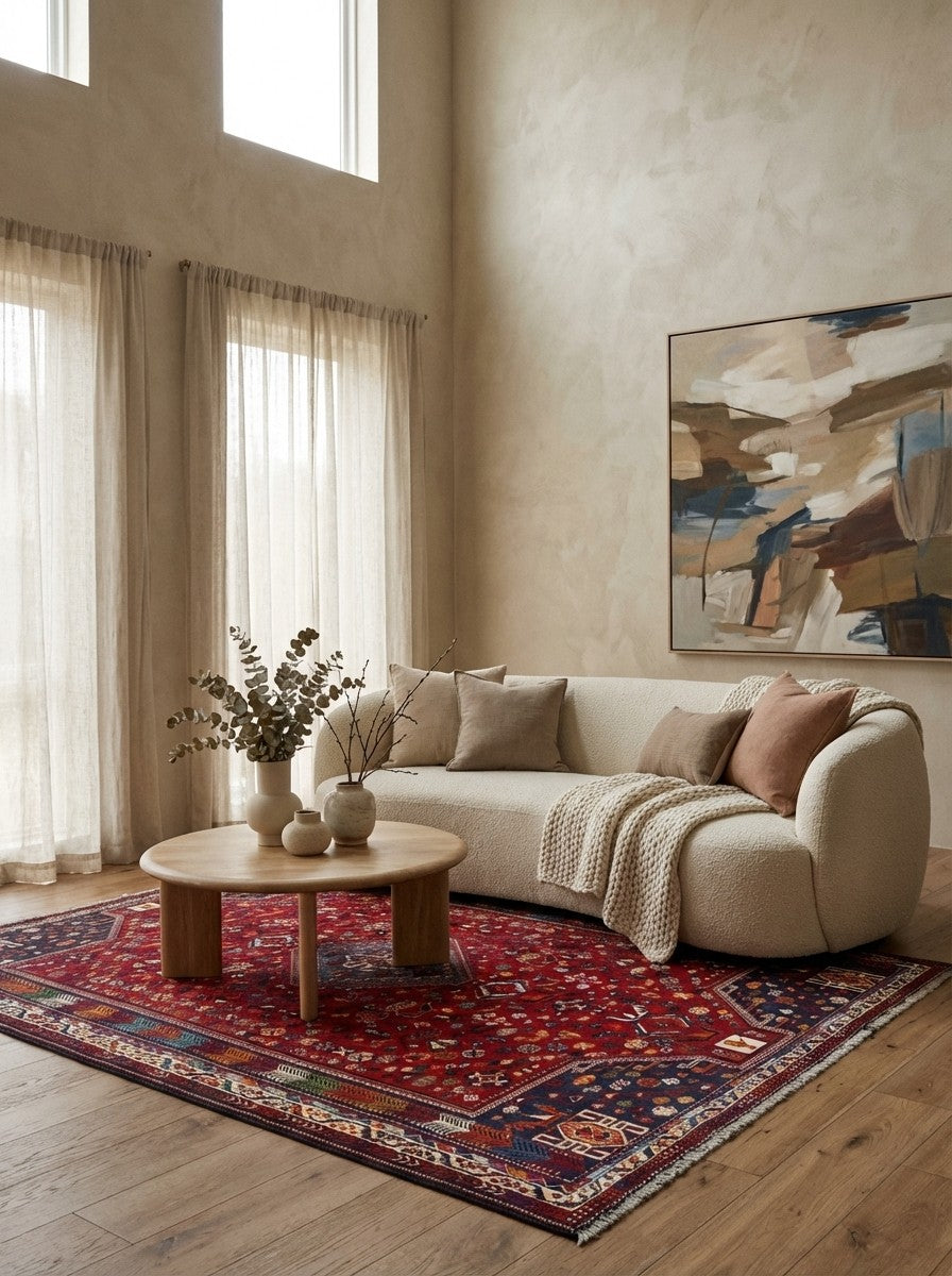 Gashgai — Hand-knotted, 174x279 cm, Red, 100% Virgin Wool | Detail view